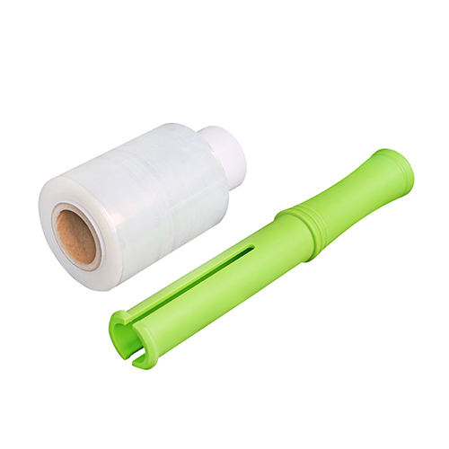 A durable and ergonomic stretch film handle designed for easy and efficient wrapping of pallets, boxes, and other items, providing a secure grip and reducing hand fatigue